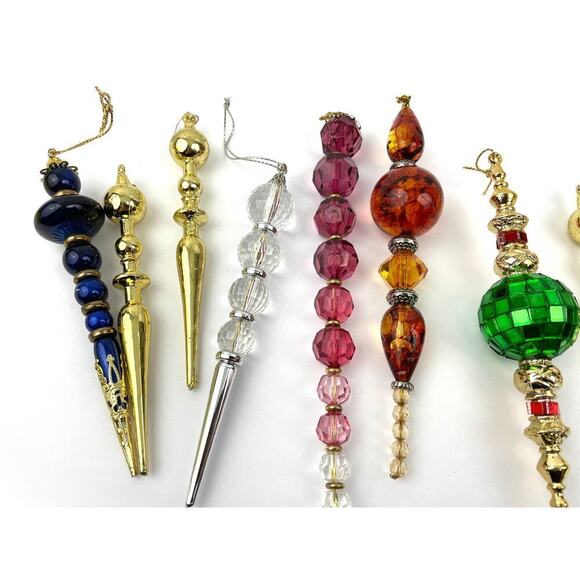 Lot Of 10 Icicle Ornaments Colorful Resin Christmas Sparkle Mixed Colorful - Picture 2 of 14